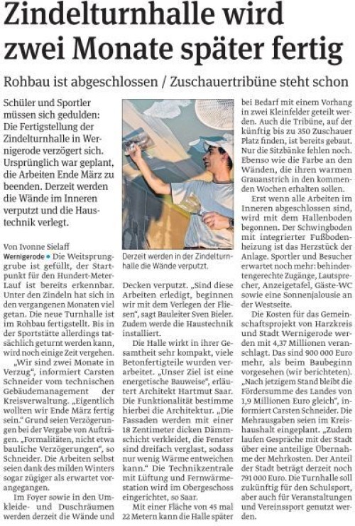 Volksstimme Bericht zum Baustand Zindelturnhalle